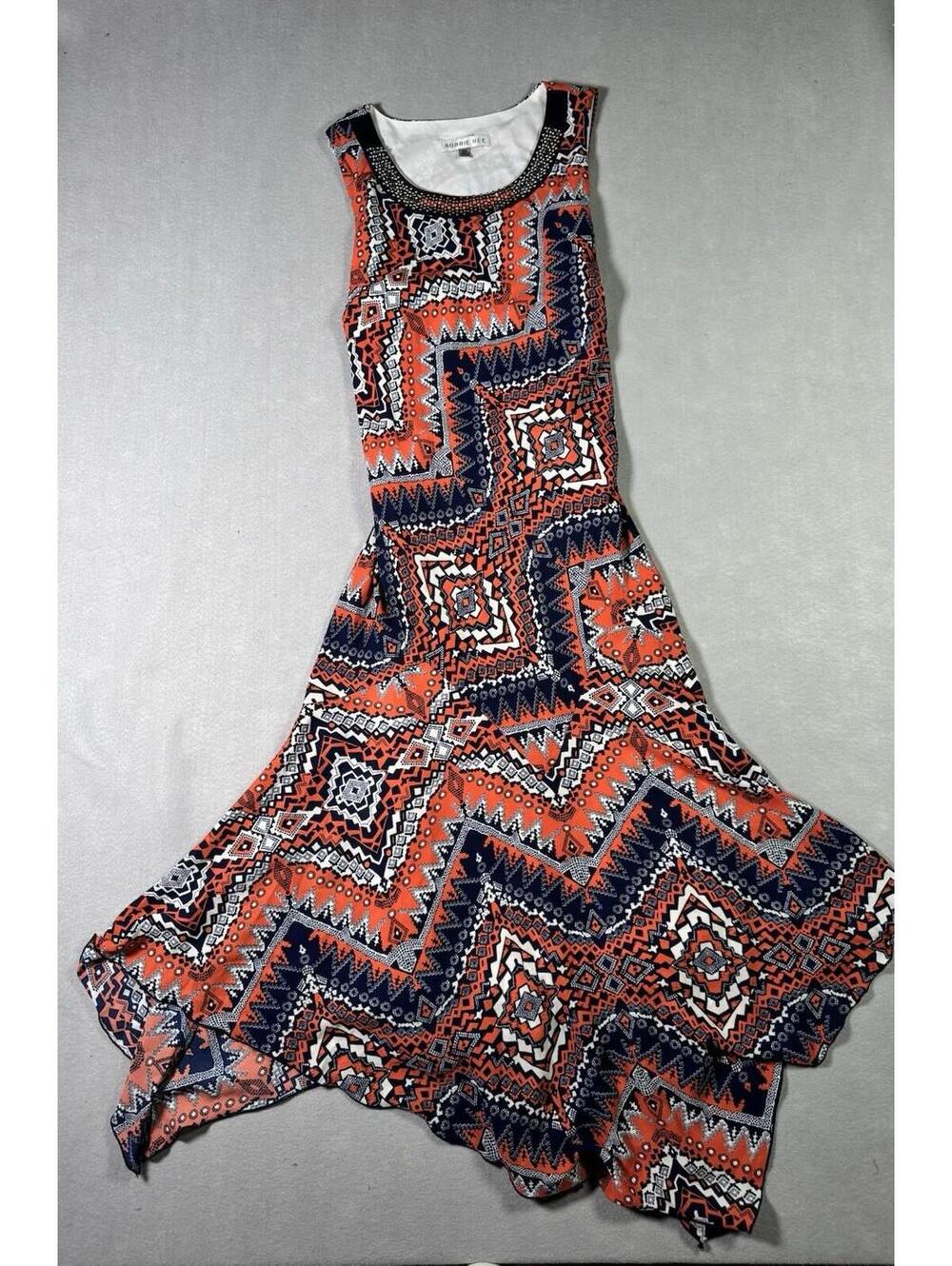 Robbie Bee 12P Beaded Sleeveless Fit & Flare Dress Geometric Multicolor